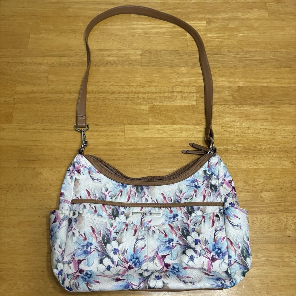 Rosetti Shoulder Bag Purse White Floral Flower Pockets